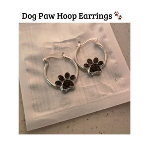 Dog Paw Hoop Earrings | Silver & Black | Pet Lover Gift